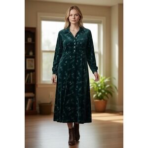 LL Bean Womens Petite Floral Velvet Midi Dress 8 Whimsigoth Vintage Cotagecore